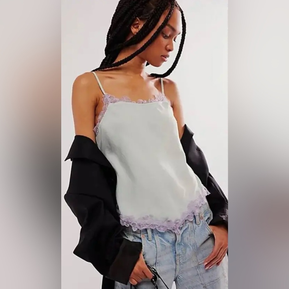 New! Free People Sunset Lover Lace Trim Cami in Sea Mist Small